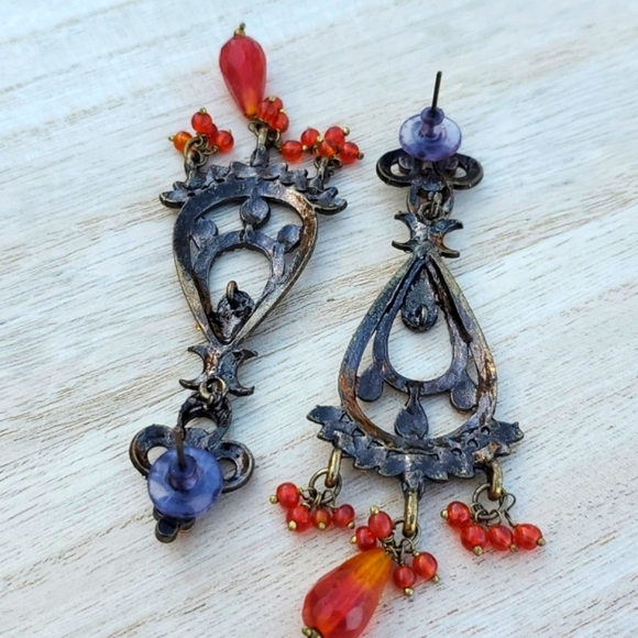 Chandelier pierced Earrings Multicolor rhinestones Cabaret Showstopping Theatre - Picture 6 of 7